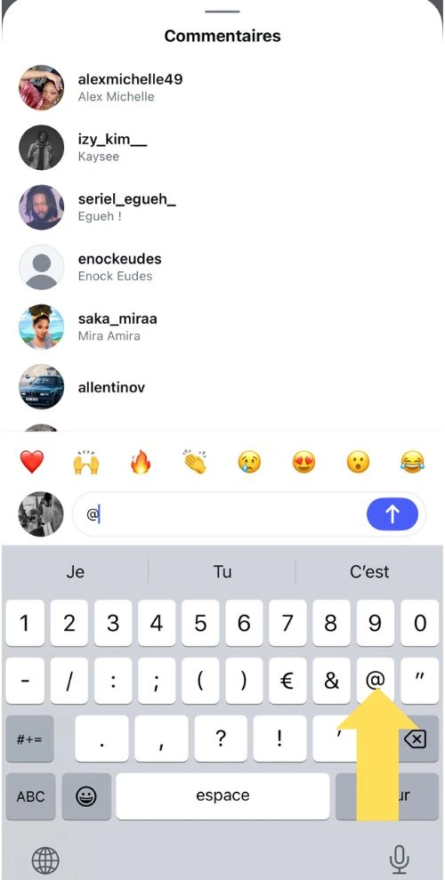 Cliquer sur l'arobase du clavier