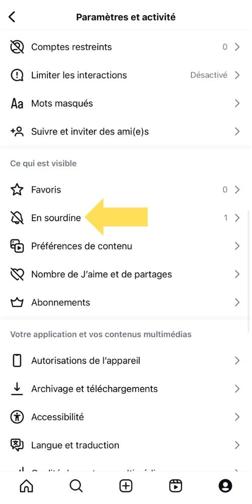 Cliquer sur En sourdine