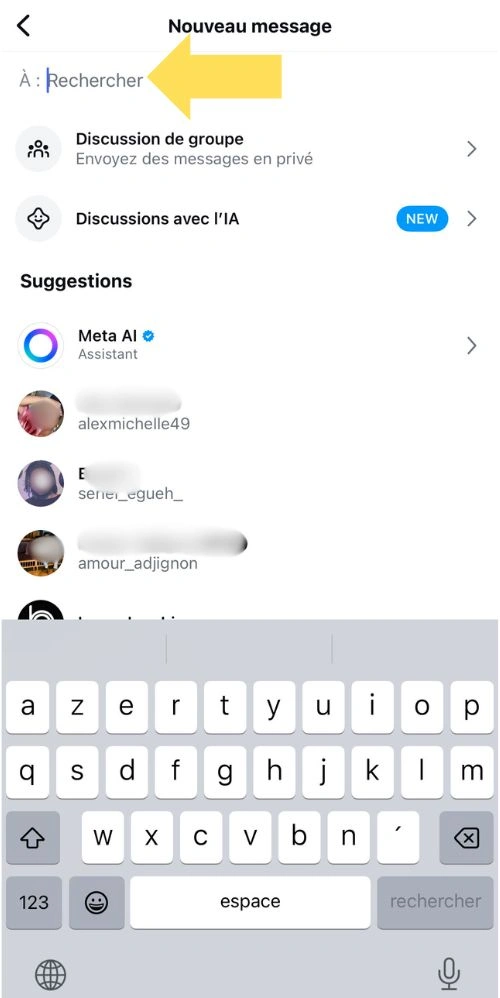 Cliquer sur la barre de recherche