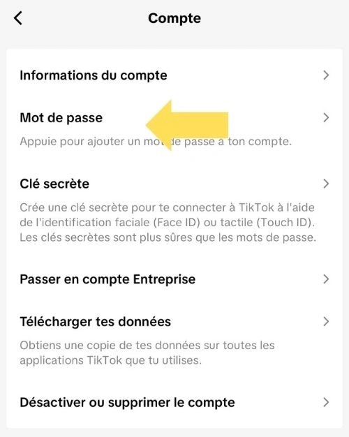 Cliquer sur Mot de passe