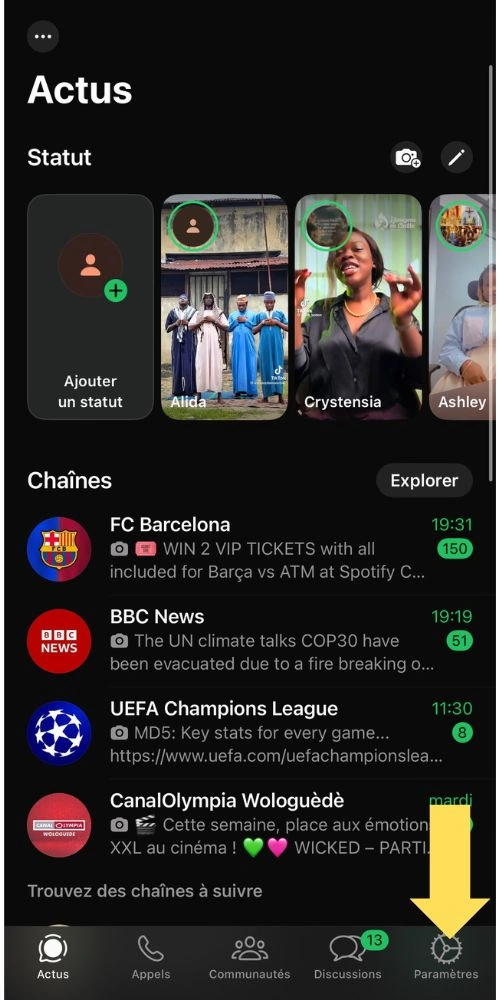 Cliquer sur Paramètres