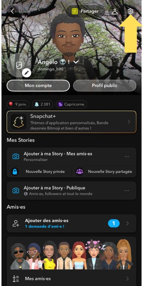 Cliquer sur paramètre