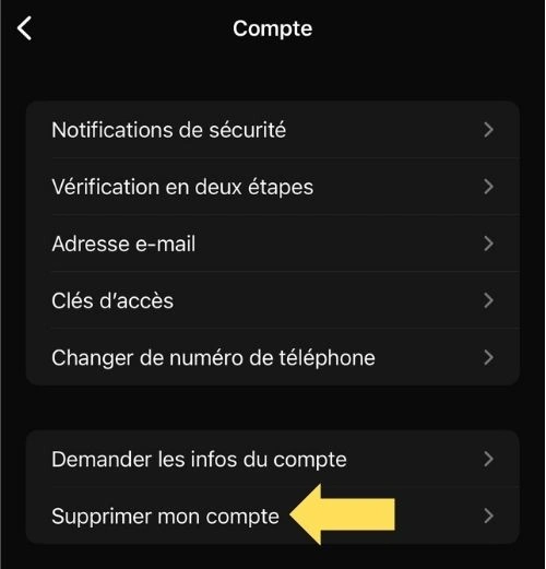 Cliquer sur Supprimer mon compte
