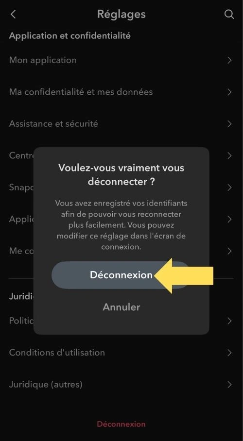 Cliquer sur déconnexion