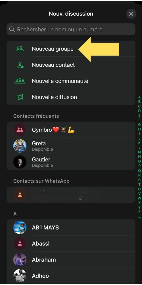 Cliquer sur nouveau groupe