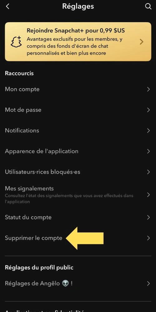 Cliquer sur Supprimer le compte