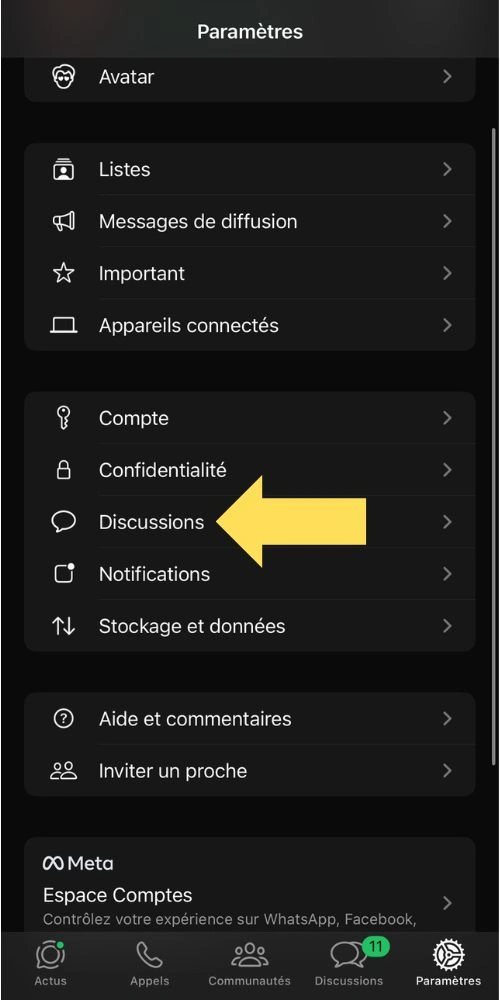 Cliquer sur Discussions