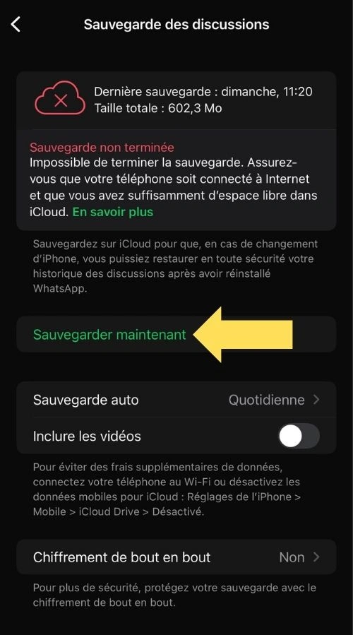 Cliquer sur sauvegarde maintenant