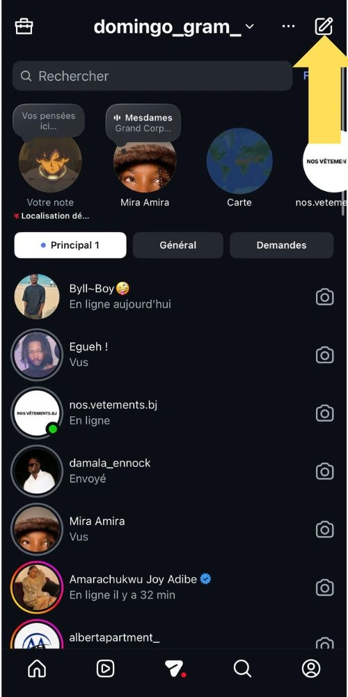 Cliquer sur le signe pour nouveau message