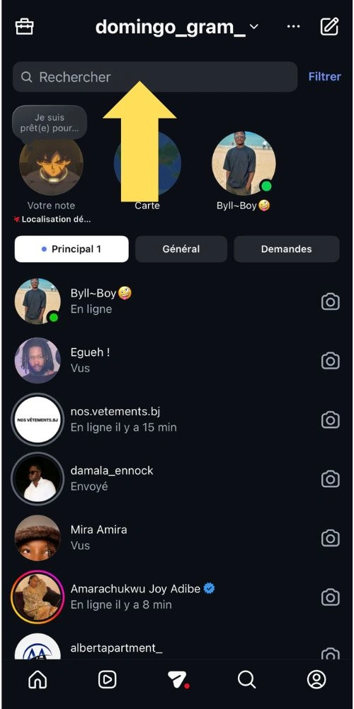 Cliquer sur la barre de recherche
