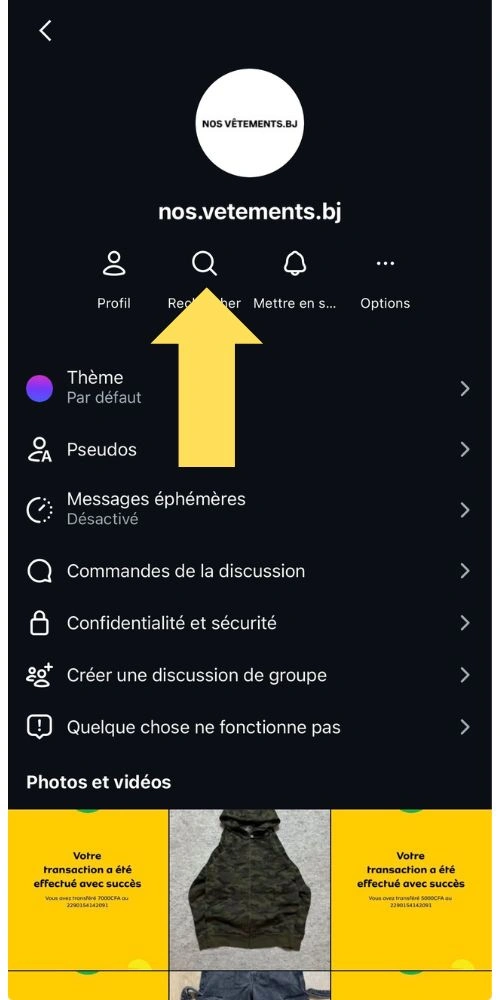 Cliquer sur la loupe dans les paramètres du contact