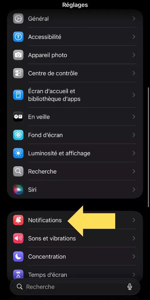 Cliquer sur notifications
