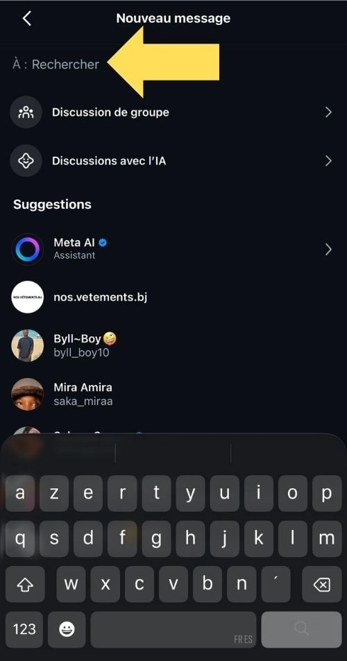 Cliquer sur a barre de recherche