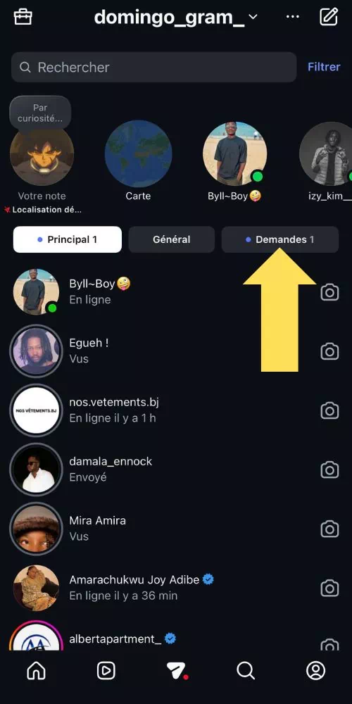 Cliquer sur Demandes