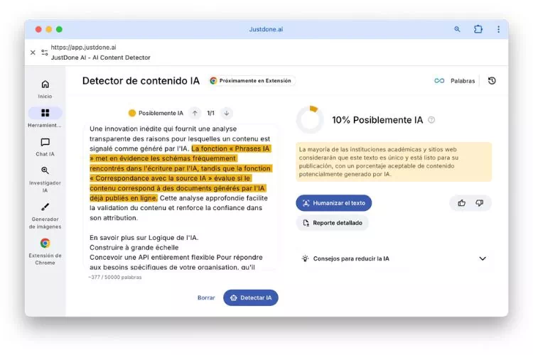 Détecteur d'IA Justdone