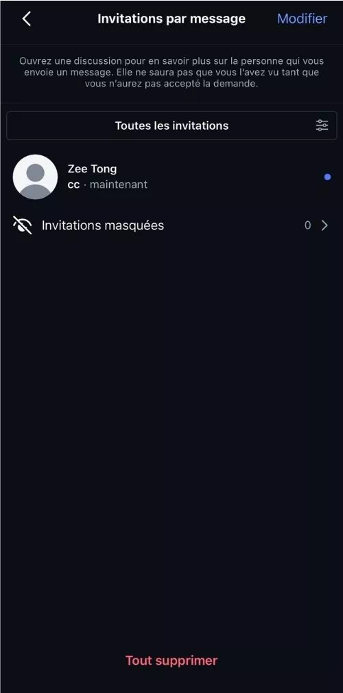 Liste des invitations par message