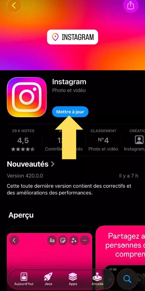 Cliquer sur Mettre à jour