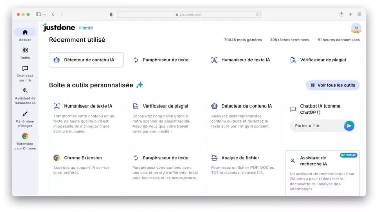 Les différents outils de la plateforme Justdone