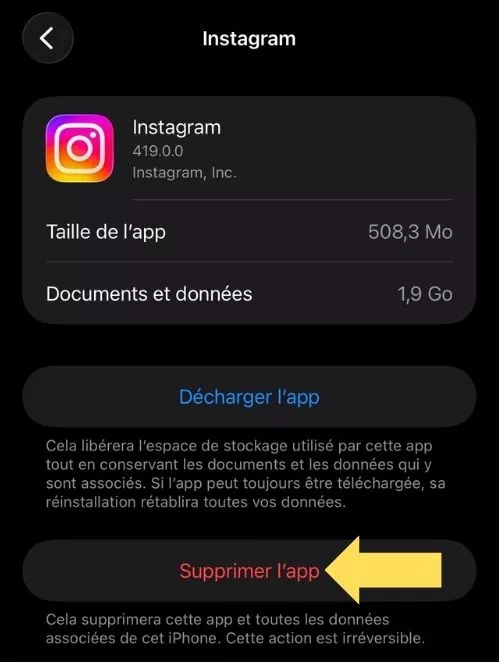 Supprimer l'application Instagram