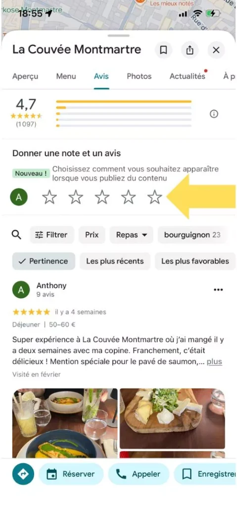 Cliquer sur les étoiles pour avoir accès à toutes les options
