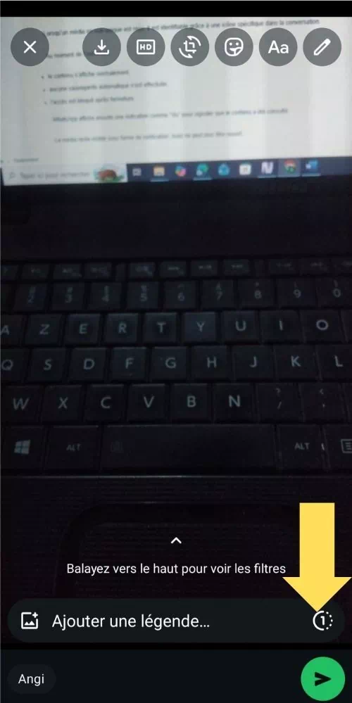 Cliquer sur le signe 1 pour activer le mode éphémère