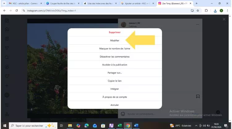 Cliquer sur Modifier