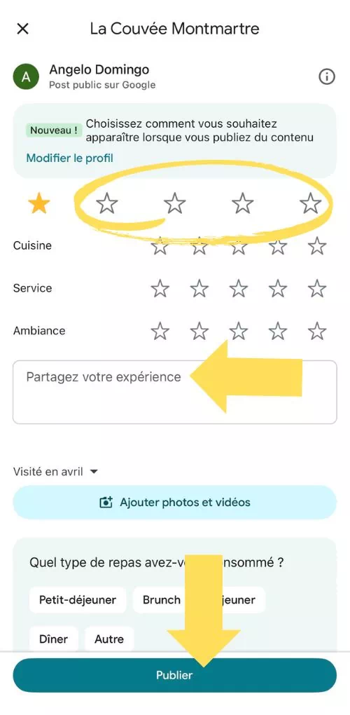 Mettre les avis, le texte et Publier