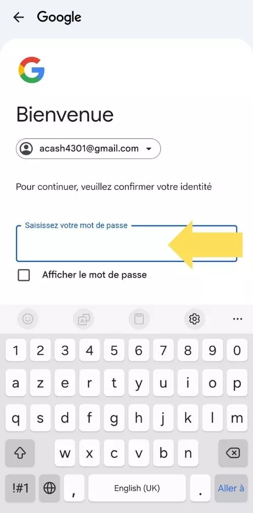 Mettre le mot de passe du compte
