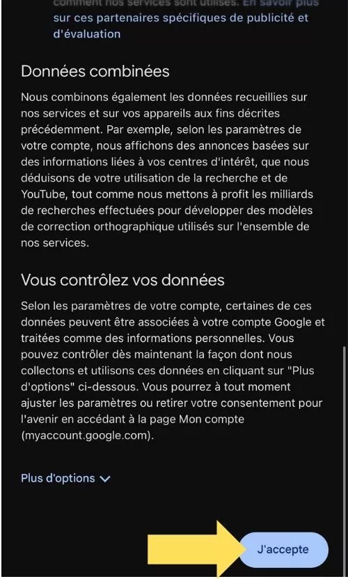 Cliquer sur J'accepte pour accepter la politique de confidentialité