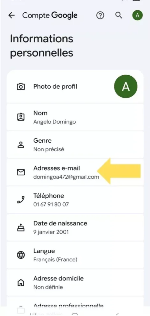 Cliquer sur l'adresse e-mail