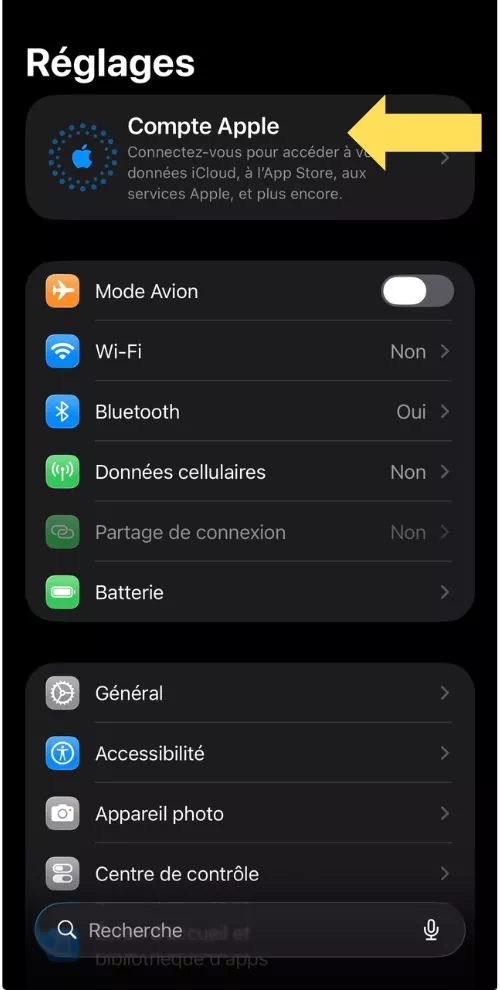 Cliquer sur Compte Apple