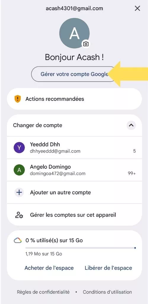 Cliquer sur Gérer votre compte Google