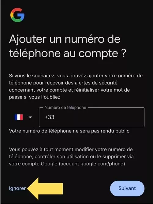 Cliquer sur Ignorer