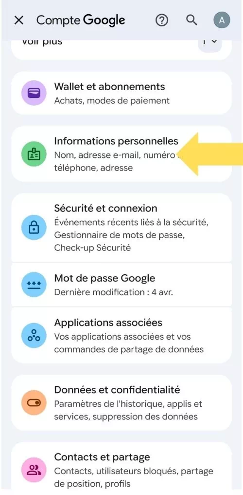 Cliquer sur informations personnelles