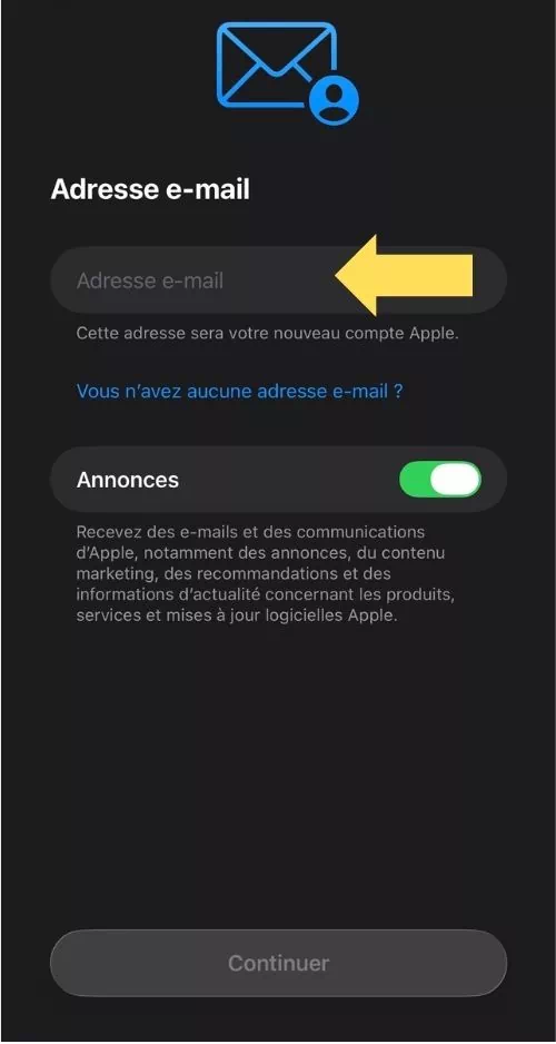 Mettre l'adresse e-mail
