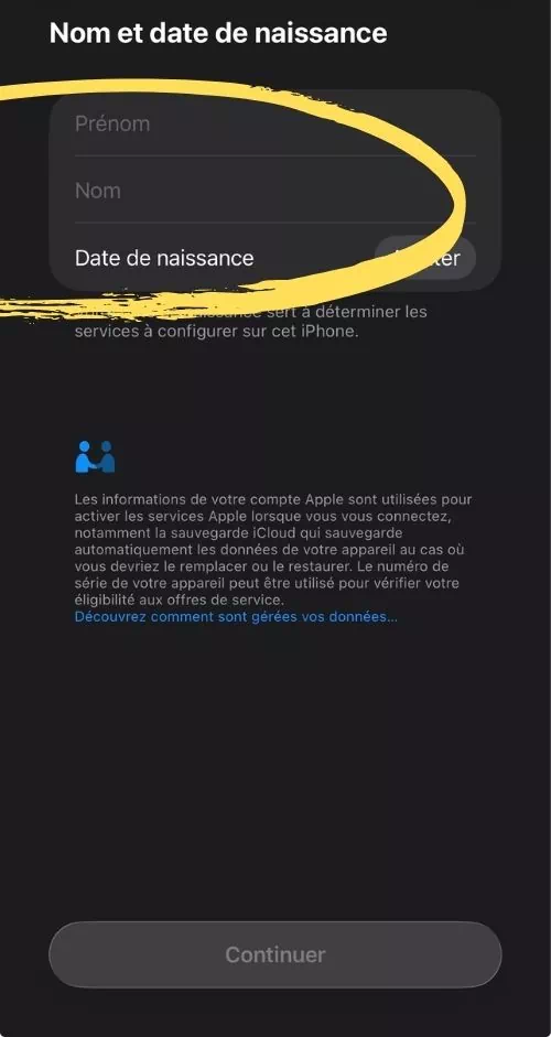 Prénom, nom et date de naissance