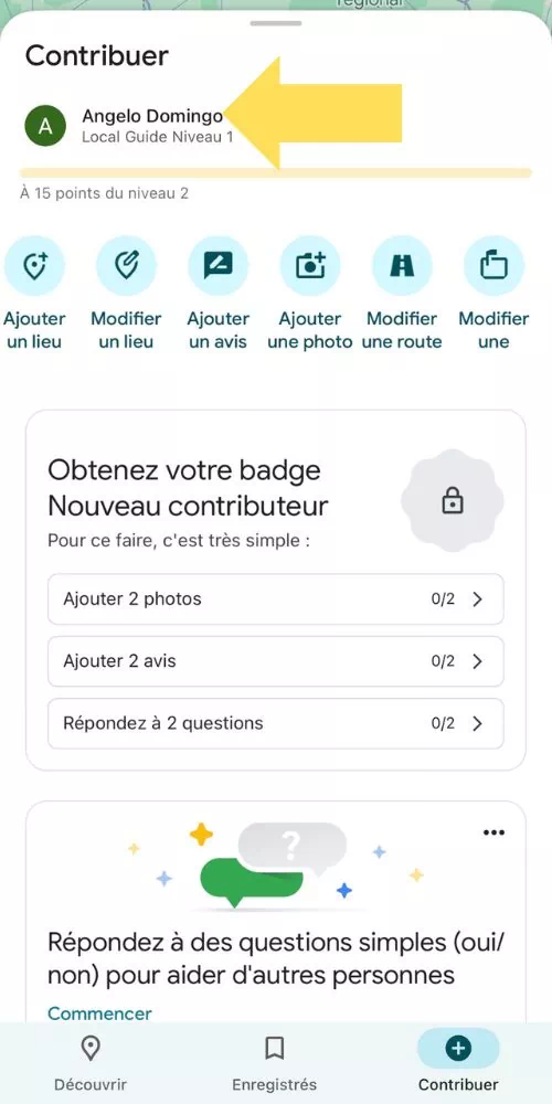 Cliquer sur profil