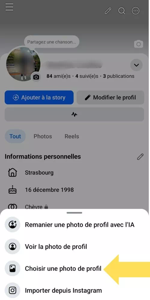 Cliquer sur Choisir une photo de profil