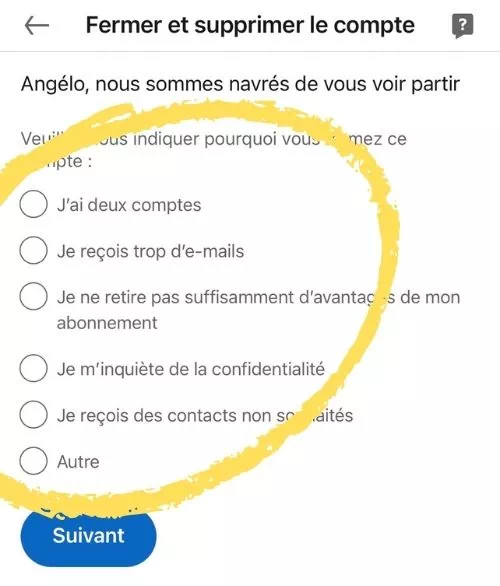 Choisir un motifs de suppression