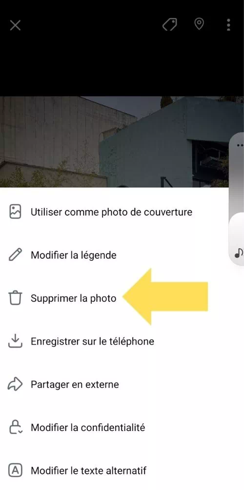 Cliquer sur Supprimer la photo