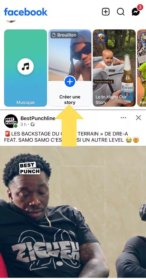 Cliquer sur créer une story