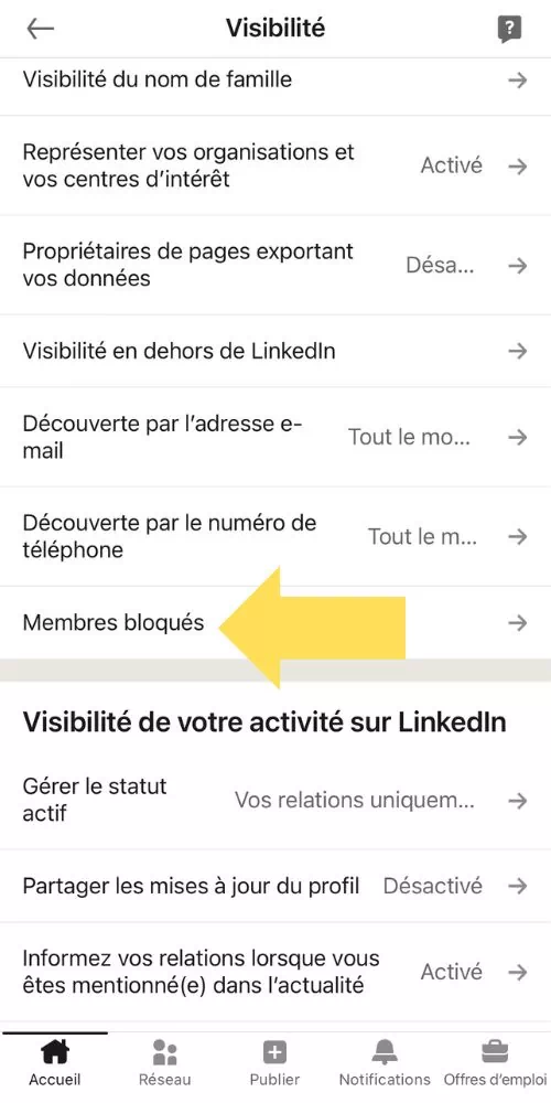 Cliquer sur Membres bloqués