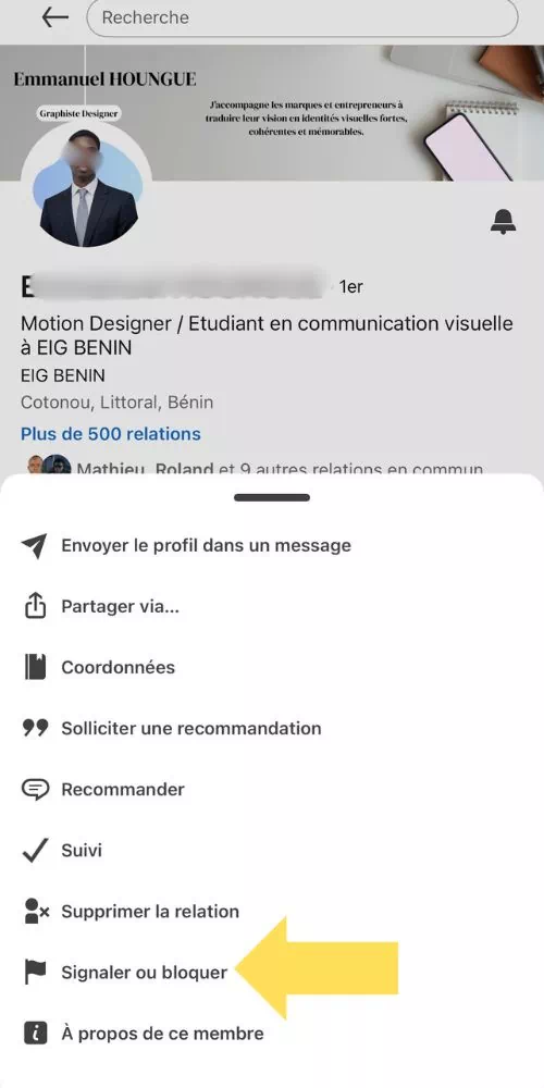 Cliquer sur Signaler ou bloquer